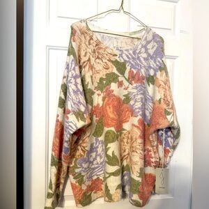 Joie Woman’s Floral Sweater Size 2X NWT Floral Roses Crew Neck Soft Cottagecore